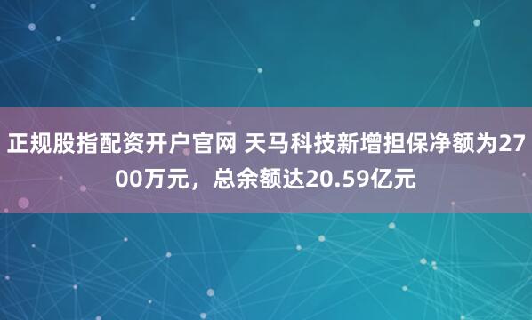 正规股指配资开户官网 天马科技新增担保净额为2700万元，总余额达20.59亿元